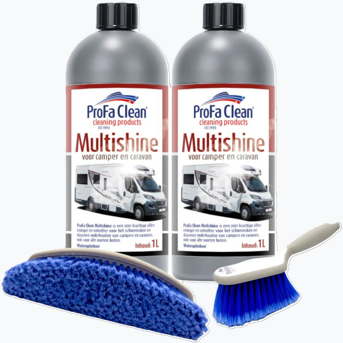 Komplettpaket für Wohnmobile und Wohnwagen – Multishine (2 l) + Besen und Handfeger